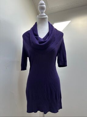 REPEAT Purple Silk‎ Wool Cashmere Elbow Length Cowl Neck Mini Dress Size XSmall